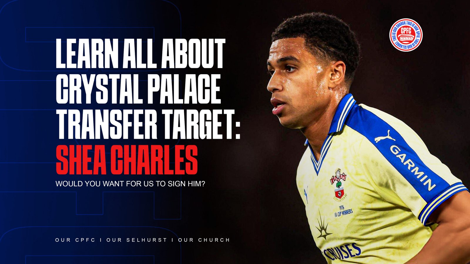 Shea Charles linked with Crystal Palace in a transfer graphic